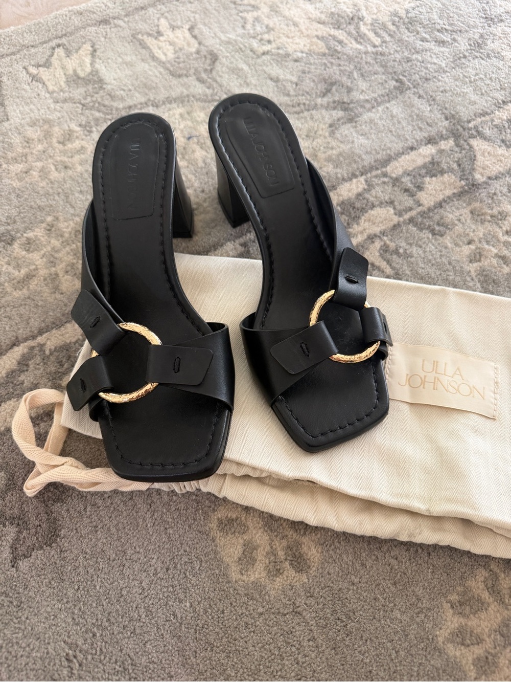 Ulla Johnson Black Leather Block Heel Sandals 36.5